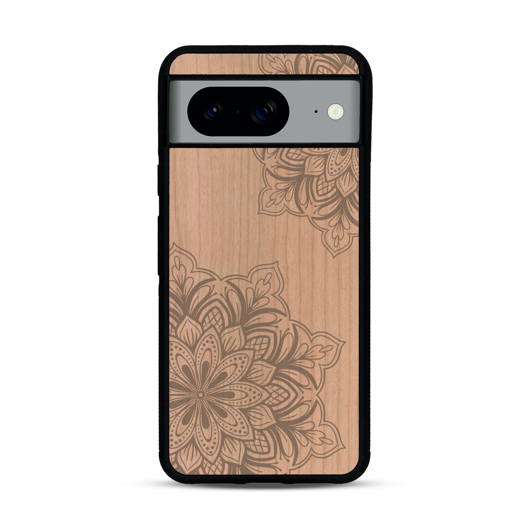 Coque de protection en bois véritable fabriquée en France pour  sur le thème de la bohème et du tatouage au henné avec une gravure représentant un mandala