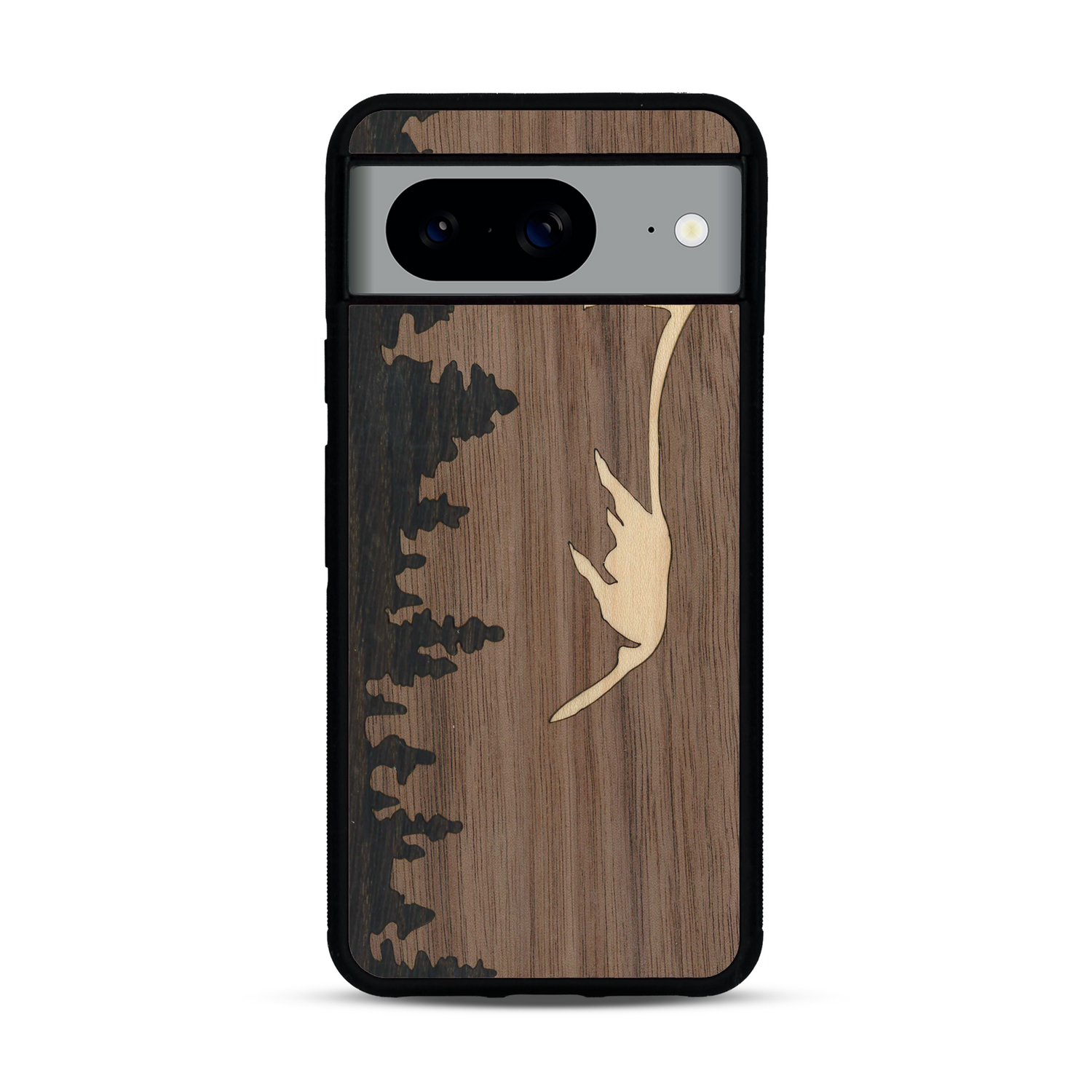 Coque de protection en bois véritable fabriquée en France pour  sur le thème de la nature et de la montagne qui allie du chêne fumé, du noyer et du bambou représentant le mont mézenc