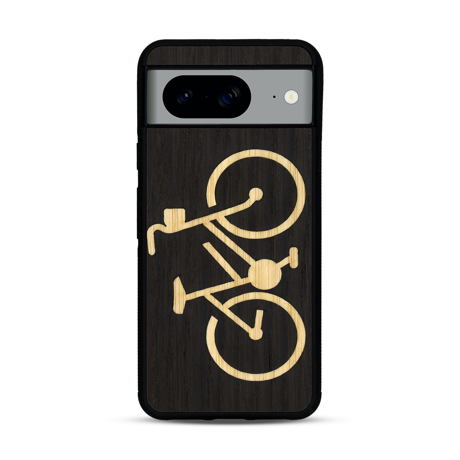 Coque de protection en bois véritable fabriquée en France pour  sur le theme du vélo et de l'outdoor qui allie du bambou et du chêne fumé représentant un vélo