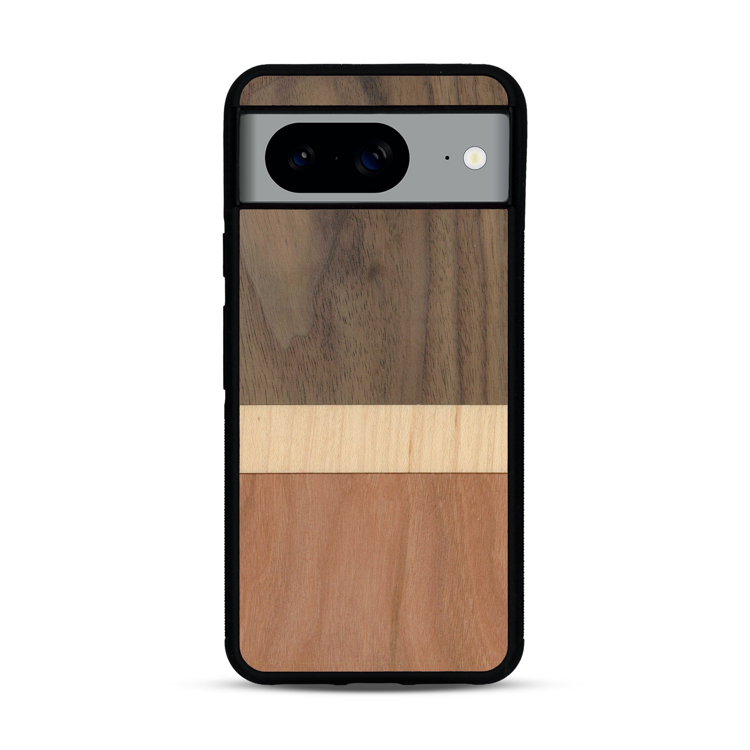 Coque de protection en bois véritable fabriquée en France pour  alliant des bandes horizontales de bambou, merisier et noyer