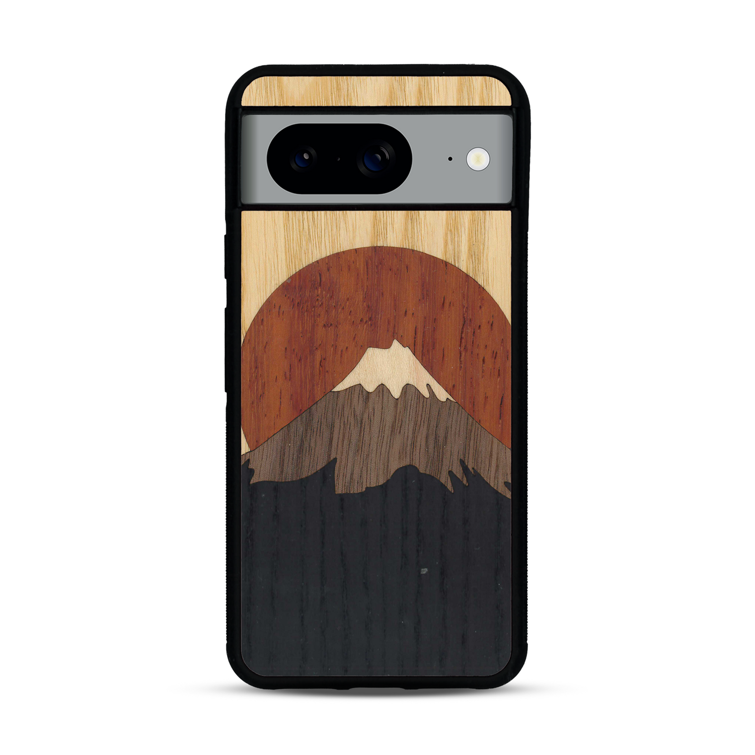 Coque de protection en bois véritable fabriquée en France pour  alliant plusieurs essences de bois pour représenter le mont Fuji