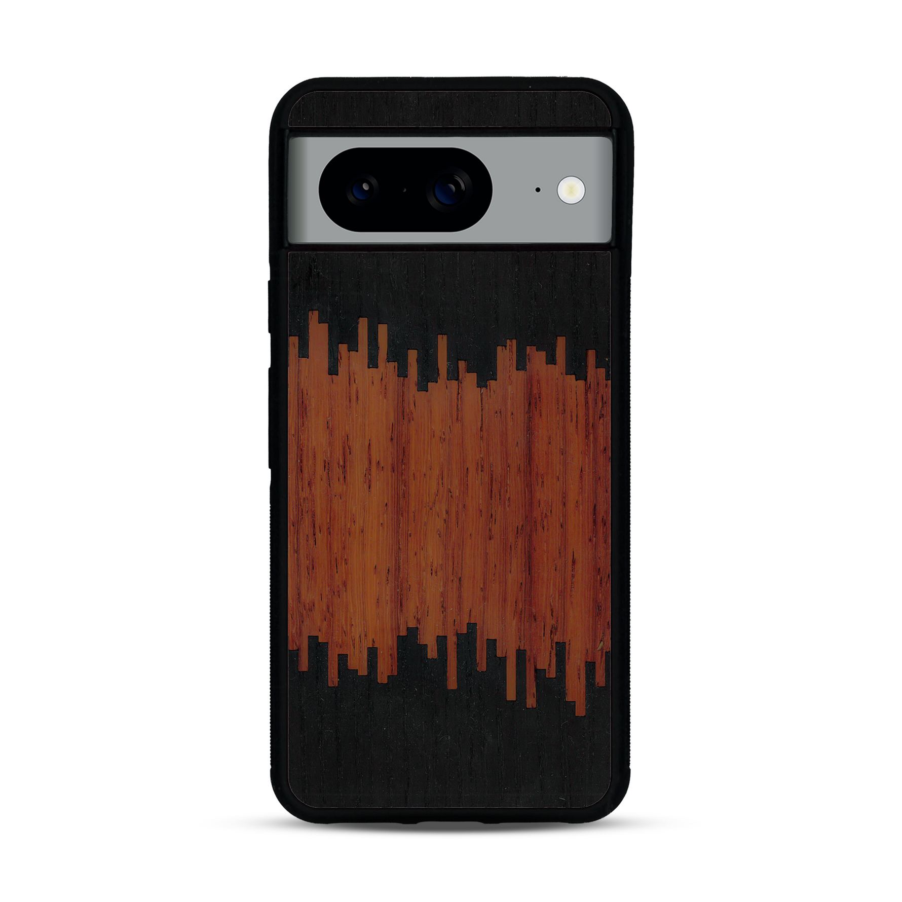 Coque de protection en bois véritable fabriquée en France pour  alliant plusieurs essences de bois pour représenter du magma en fusion