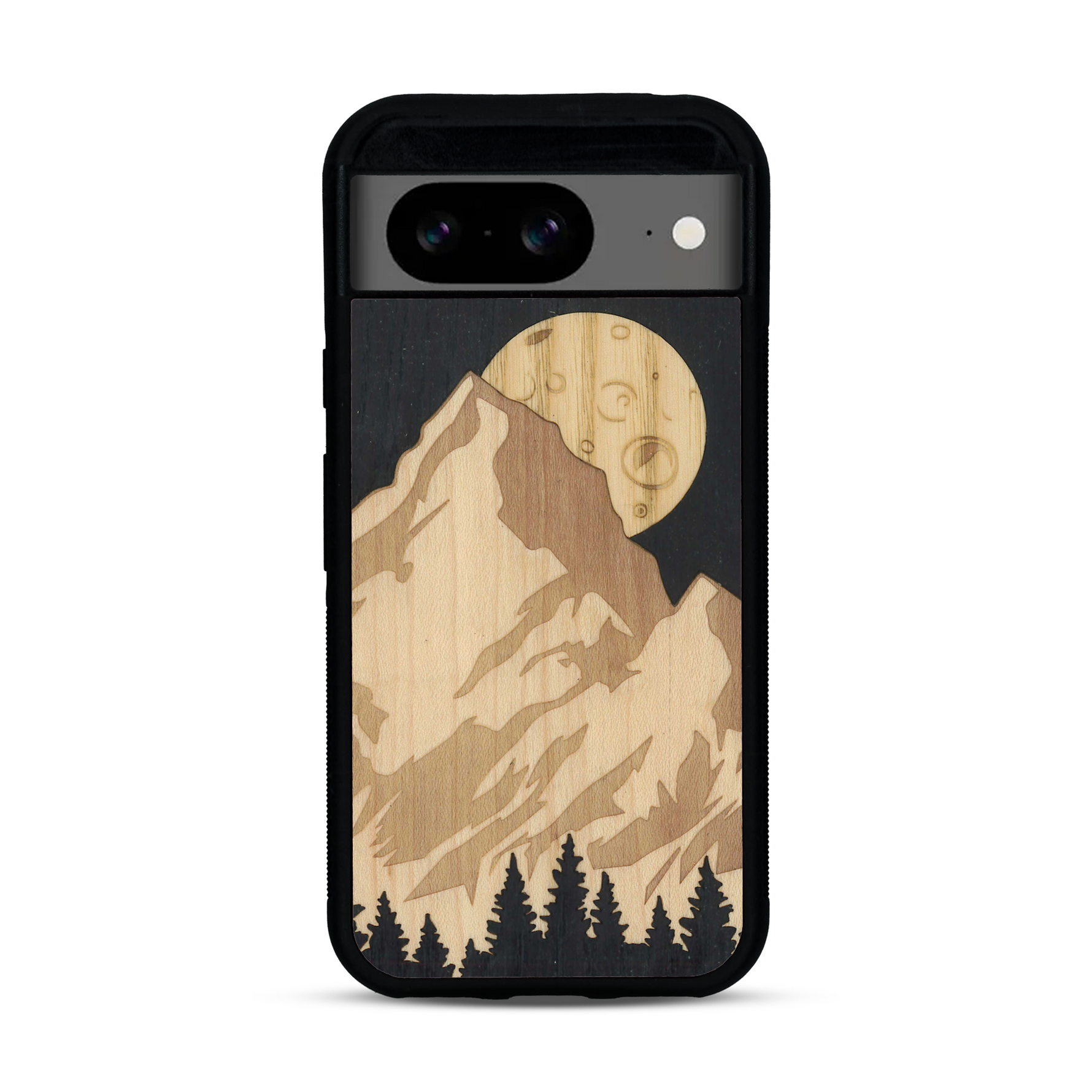 Coque de protection en bois véritable fabriquée en France pour  alliant plusieurs essences de bois pour représenter le mont Everest