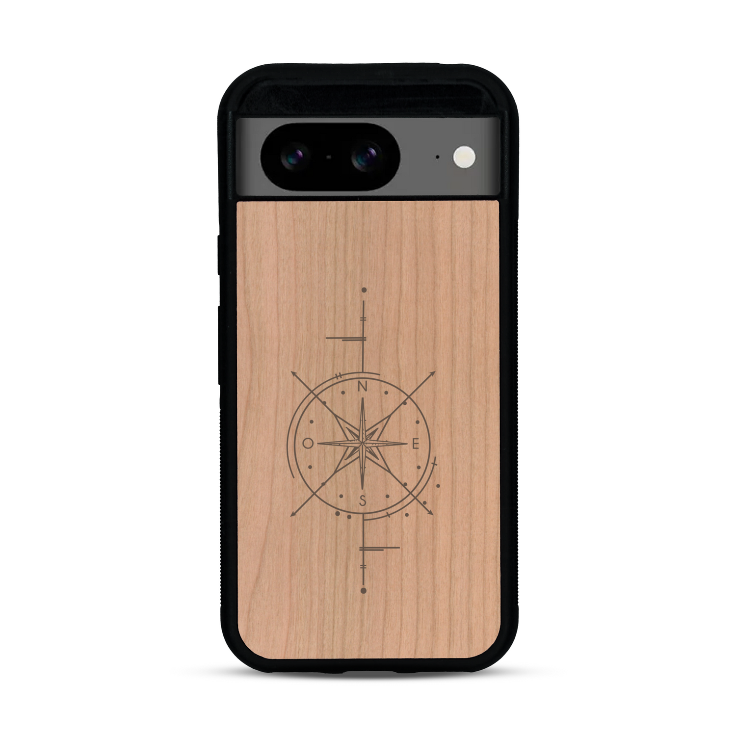 Coque de protection en bois véritable fabriquée en France pour  avec une gravure "rose des vents" sur le thème nautique et de l'océan qui s'inspire des boussoles de pirate