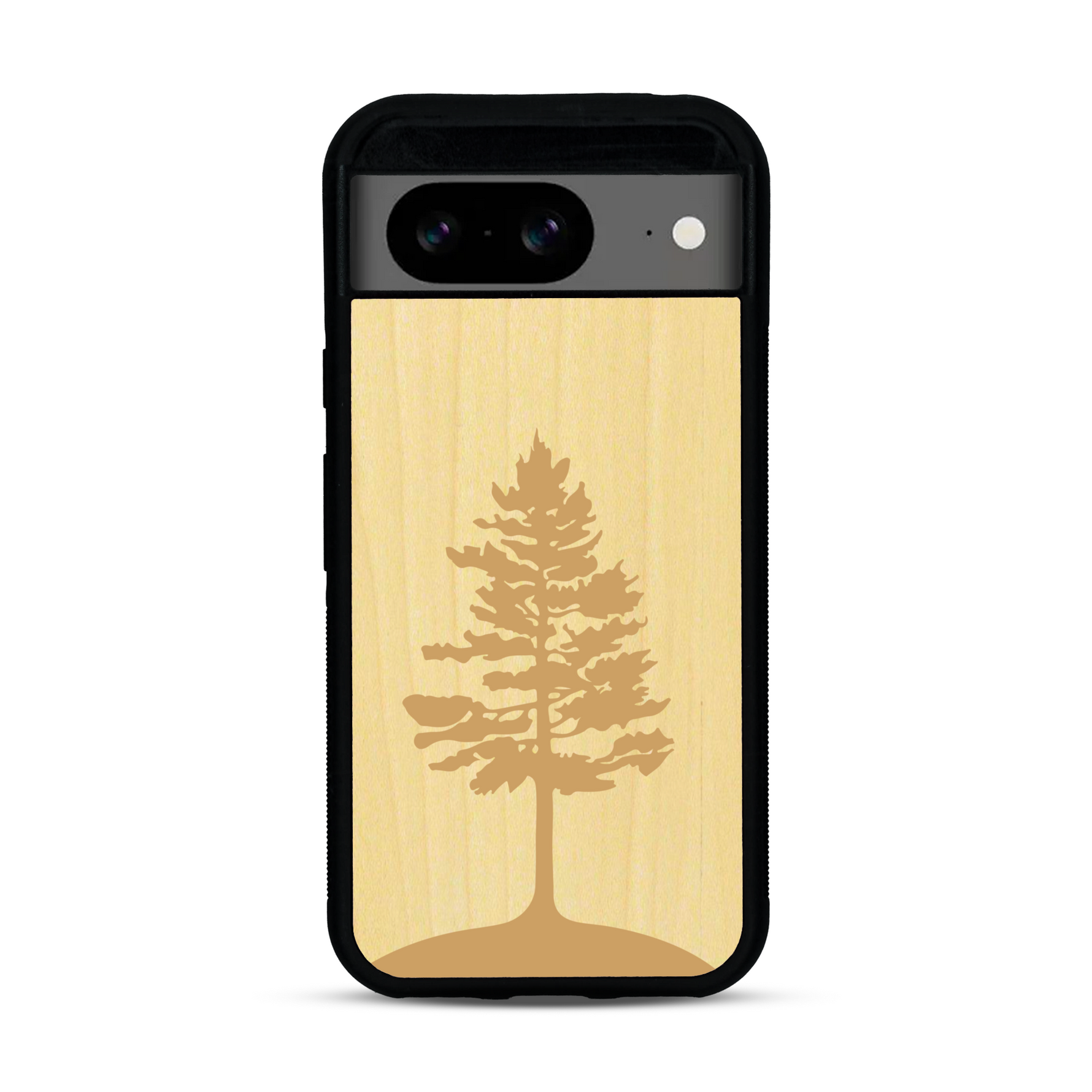 Coque de protection en bois véritable fabriquée en France pour  sur le thème de la nature, de la fôret et de l'écoresponsabilité avec une gravure représentant un arbre 