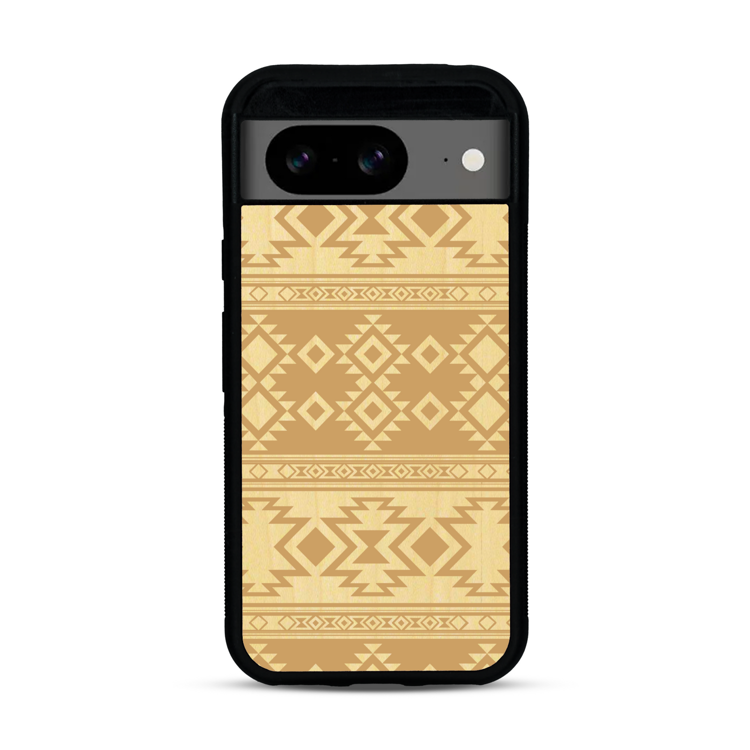 Coque de protection en bois véritable fabriquée en France pour  avec des motifs géométriques s'inspirant des temples aztèques, mayas et incas