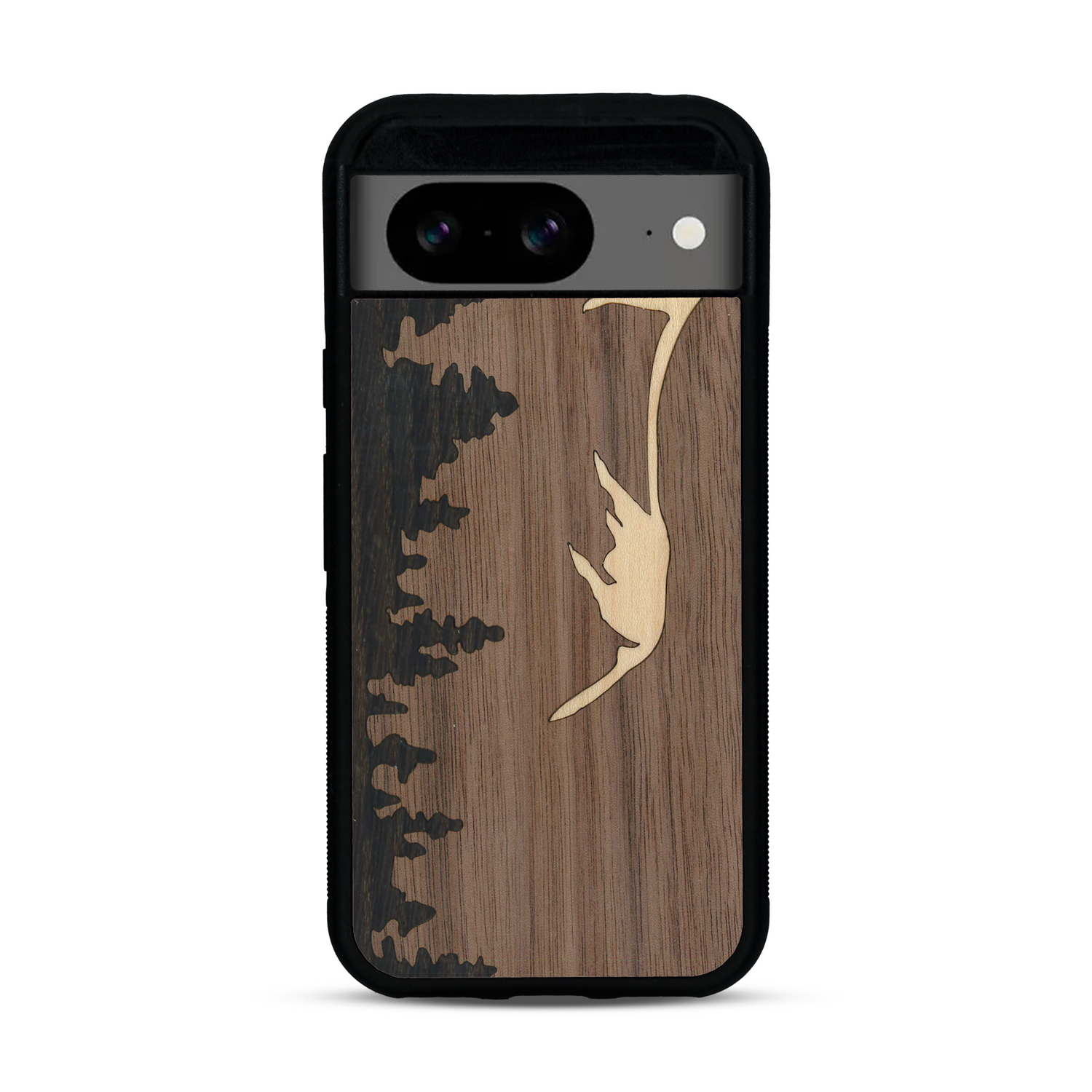 Coque de protection en bois véritable fabriquée en France pour  sur le thème de la nature et de la montagne qui allie du chêne fumé, du noyer et du bambou représentant le mont mézenc