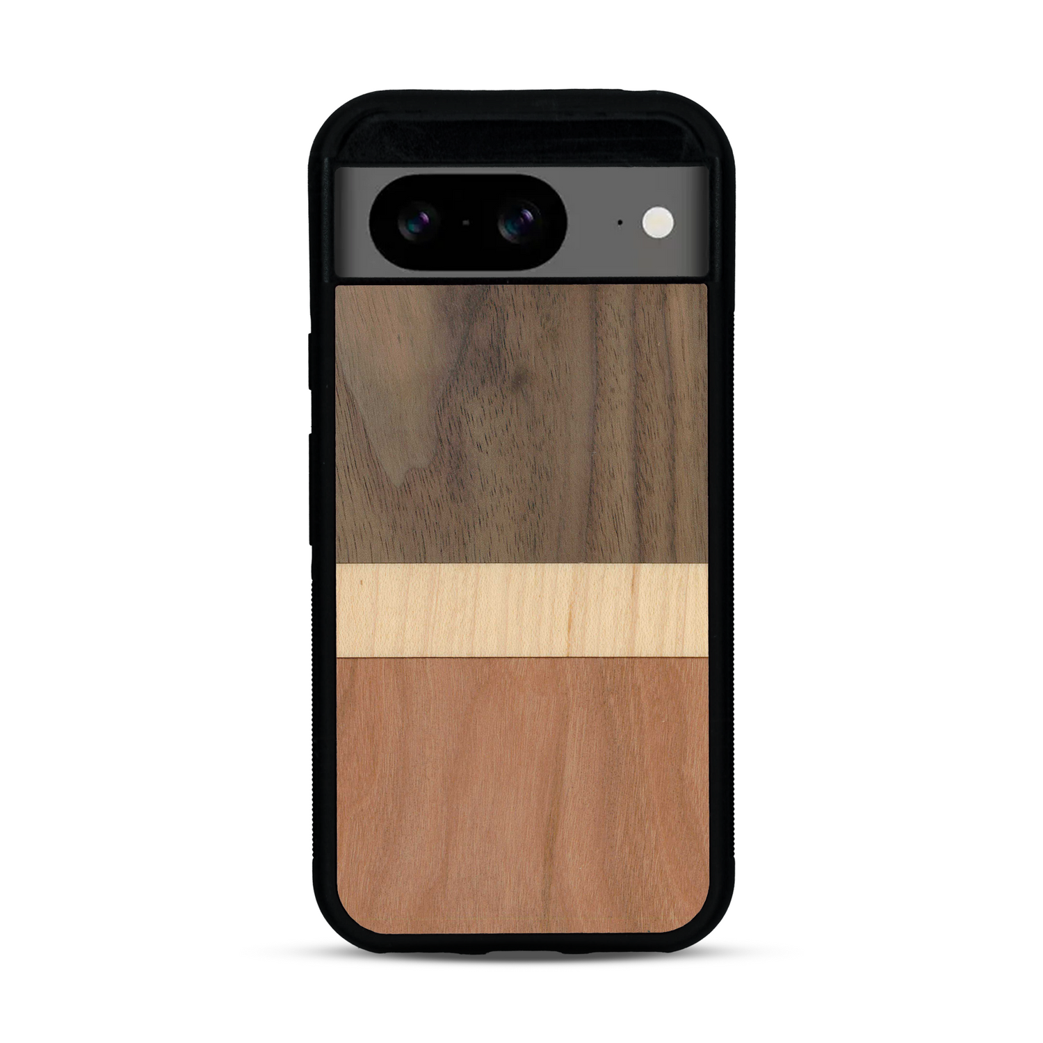 Coque de protection en bois véritable fabriquée en France pour  alliant des bandes horizontales de bambou, merisier et noyer