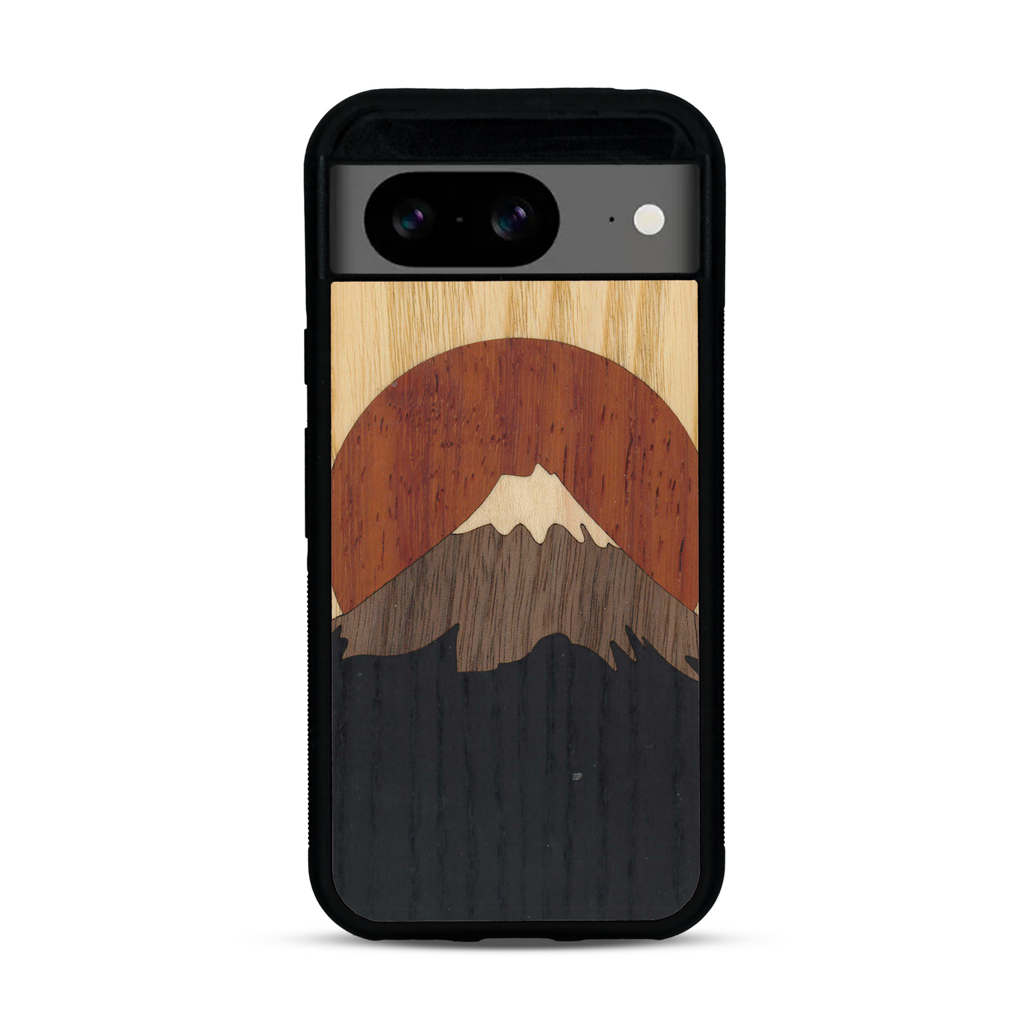 Coque de protection en bois véritable fabriquée en France pour  alliant plusieurs essences de bois pour représenter le mont Fuji