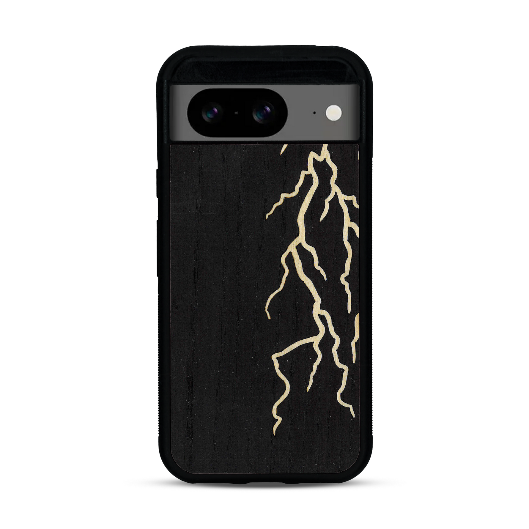 Coque de protection en bois véritable fabriquée en France pour  alliant plusieurs essences de bois pour représenter un éclair divin