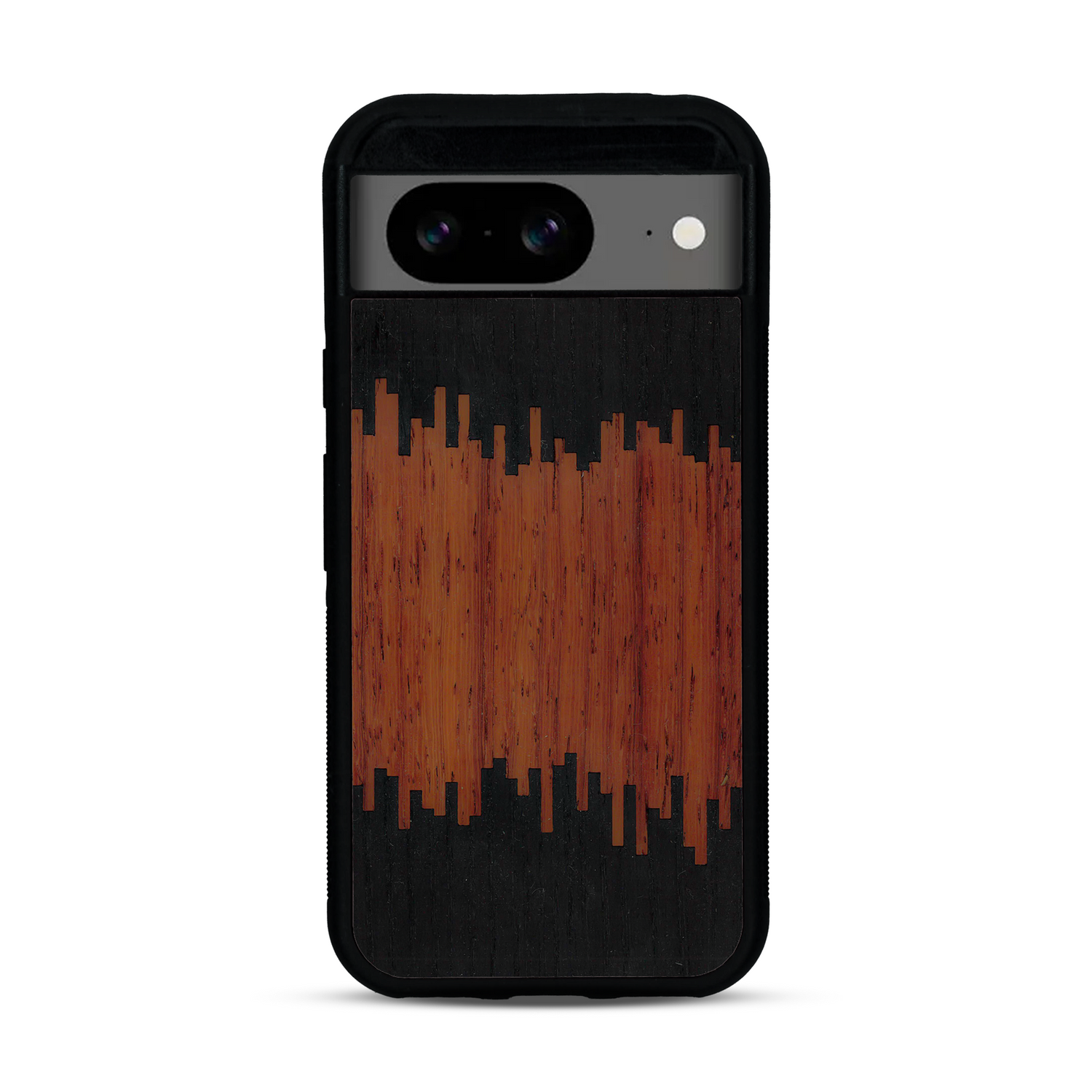 Coque de protection en bois véritable fabriquée en France pour  alliant plusieurs essences de bois pour représenter du magma en fusion