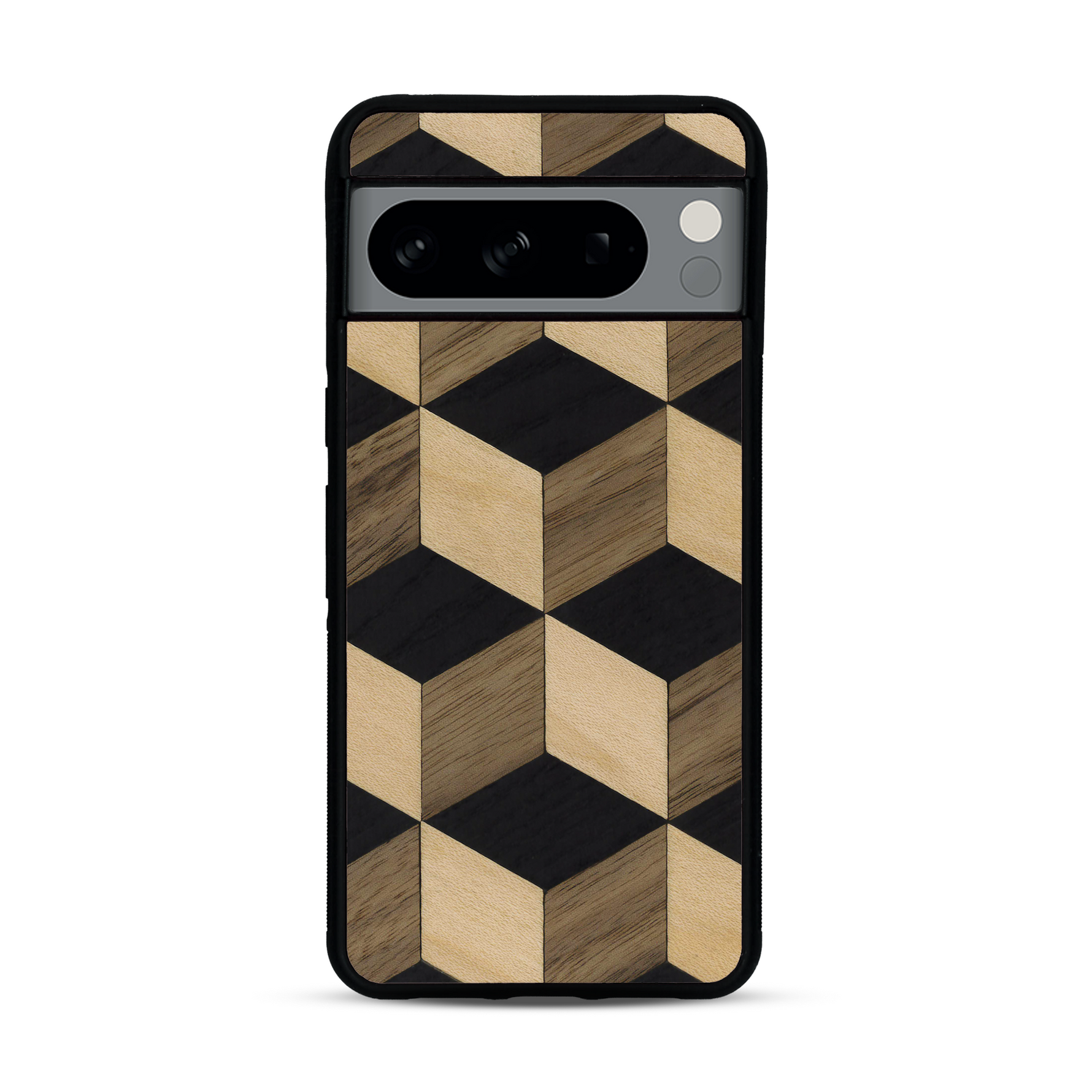 Coque de protection en bois véritable fabriquée en France pour  alliant plusieurs essences de bois pour représenter un classique intemporel de la marqueterie