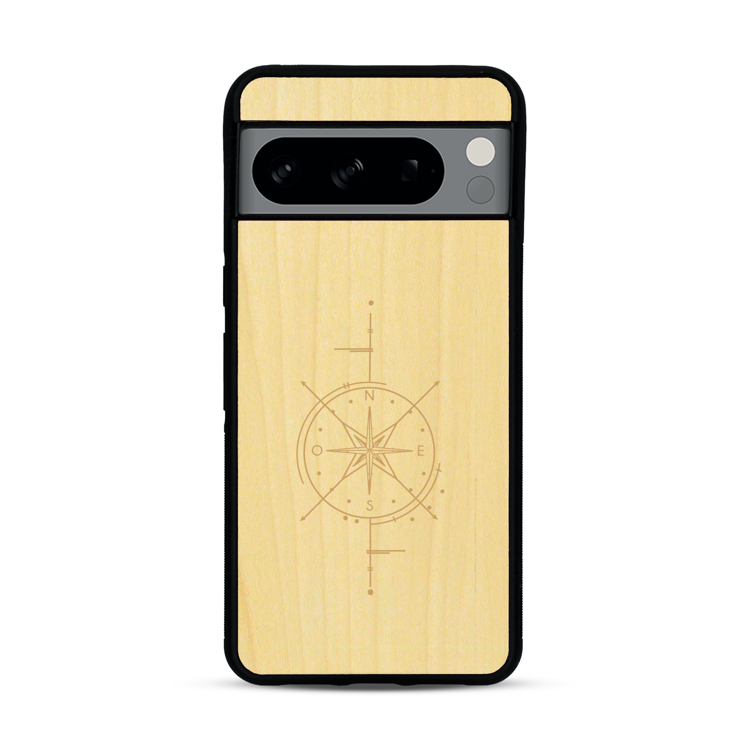 Coque de protection en bois véritable fabriquée en France pour  avec une gravure "rose des vents" sur le thème nautique et de l'océan qui s'inspire des boussoles de pirate