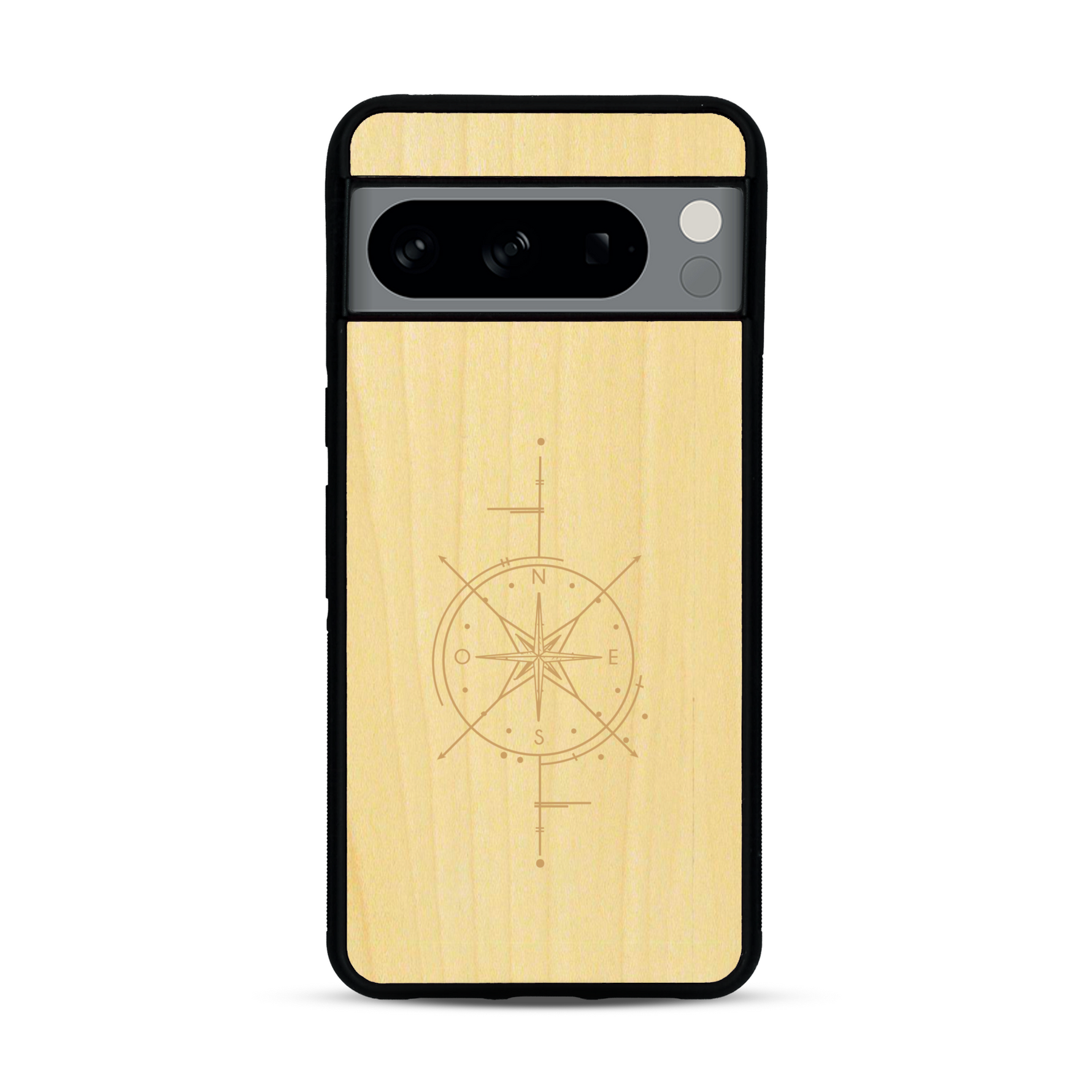 Coque de protection en bois véritable fabriquée en France pour  avec une gravure "rose des vents" sur le thème nautique et de l'océan qui s'inspire des boussoles de pirate