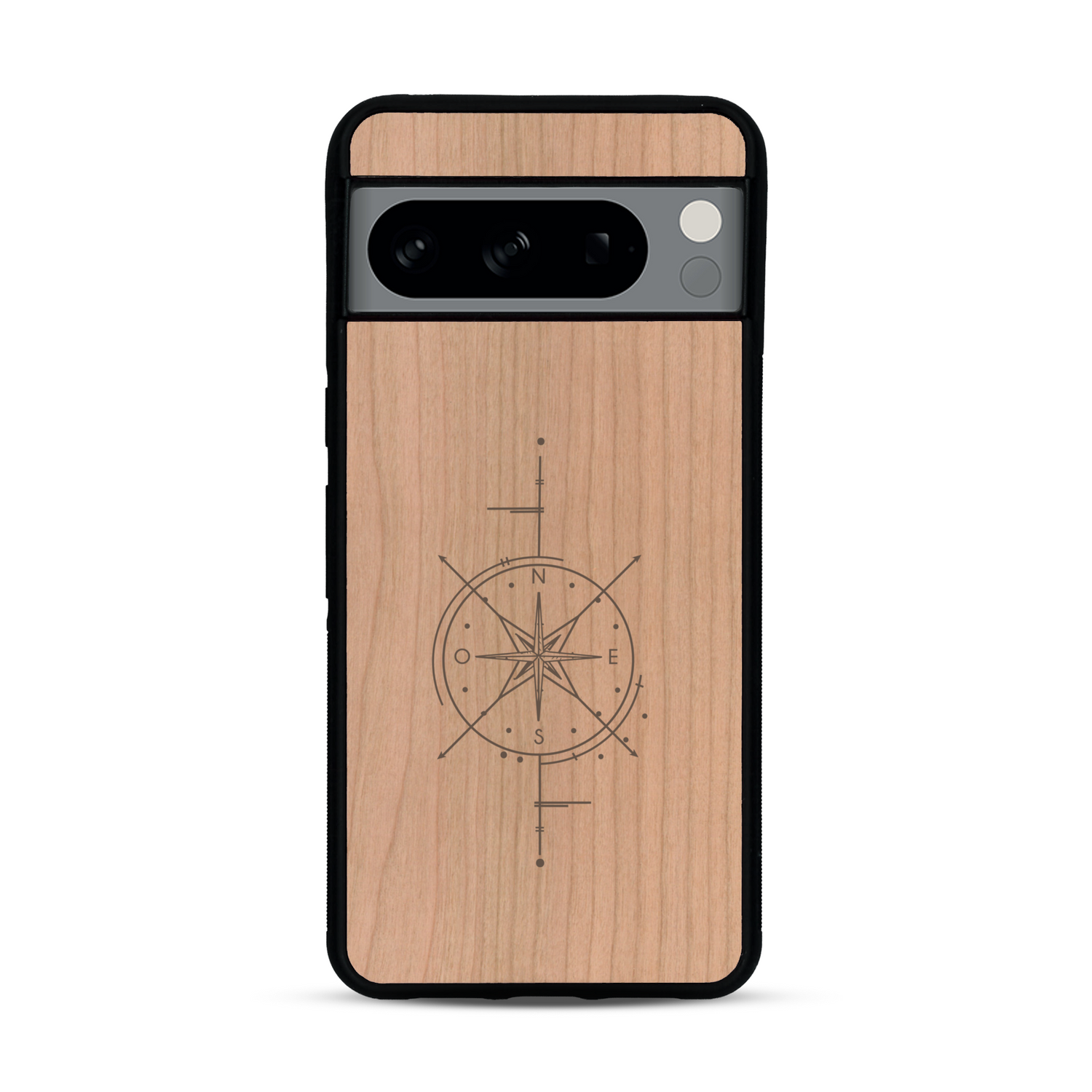 Coque de protection en bois véritable fabriquée en France pour  avec une gravure "rose des vents" sur le thème nautique et de l'océan qui s'inspire des boussoles de pirate