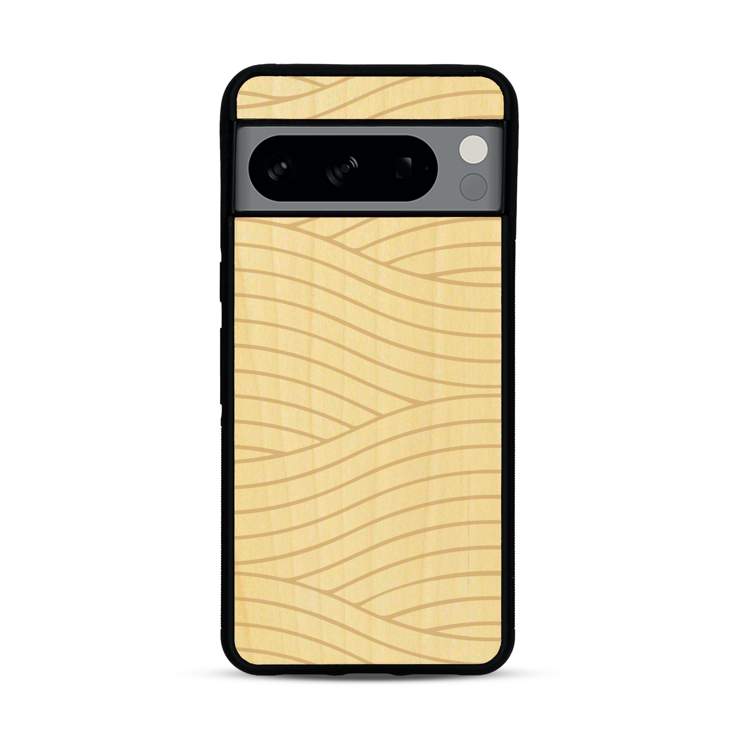 Coque de protection en bois véritable fabriquée en France pour  avec un motif moderne et minimaliste sur le thème waves et wavy représentant les vagues de l'océan