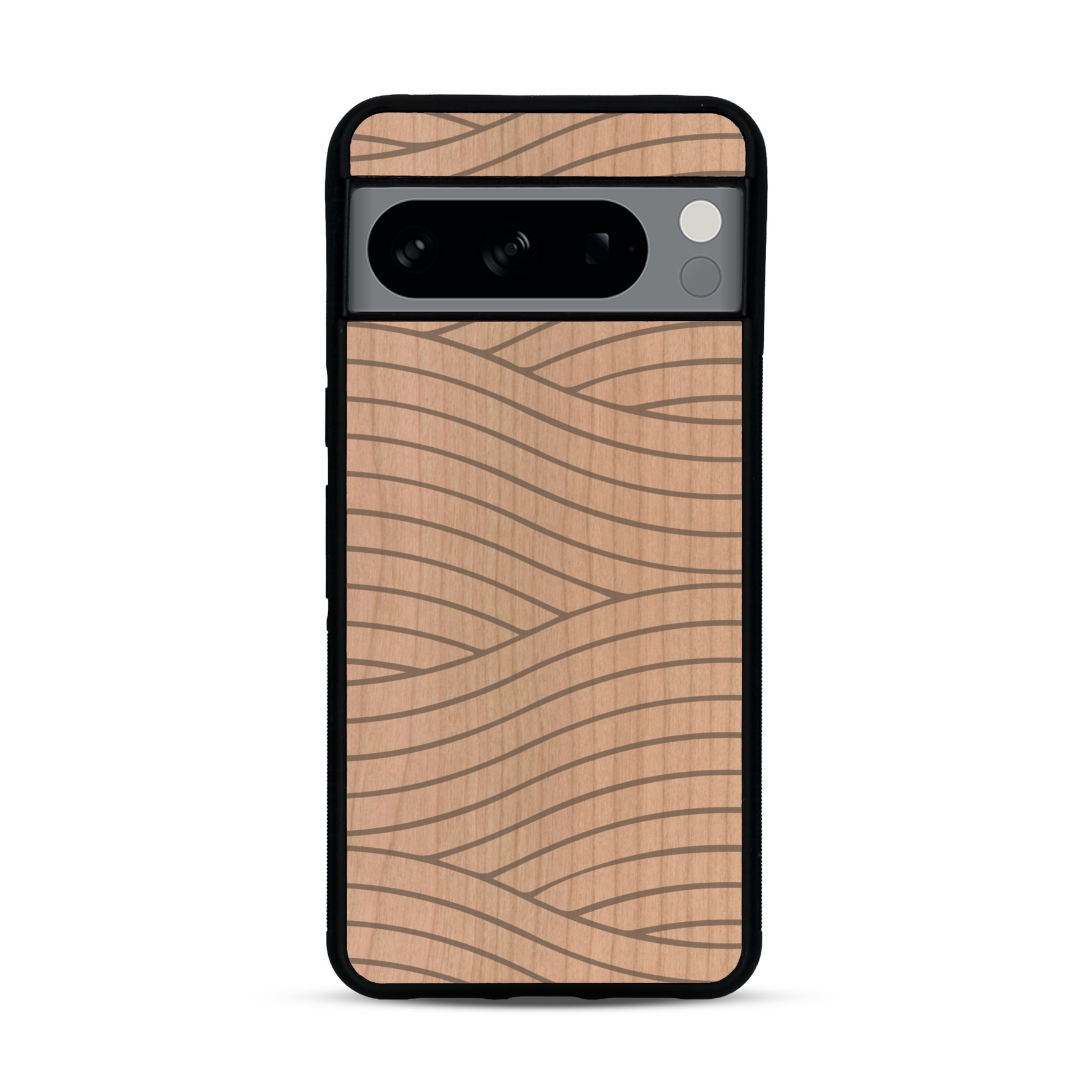Coque de protection en bois véritable fabriquée en France pour  avec un motif moderne et minimaliste sur le thème waves et wavy représentant les vagues de l'océan