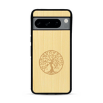Coque de protection en bois véritable fabriquée en France pour  sur le thème de la spiritualité et du yoga avec une gravure zen représentant un arbre de vie
