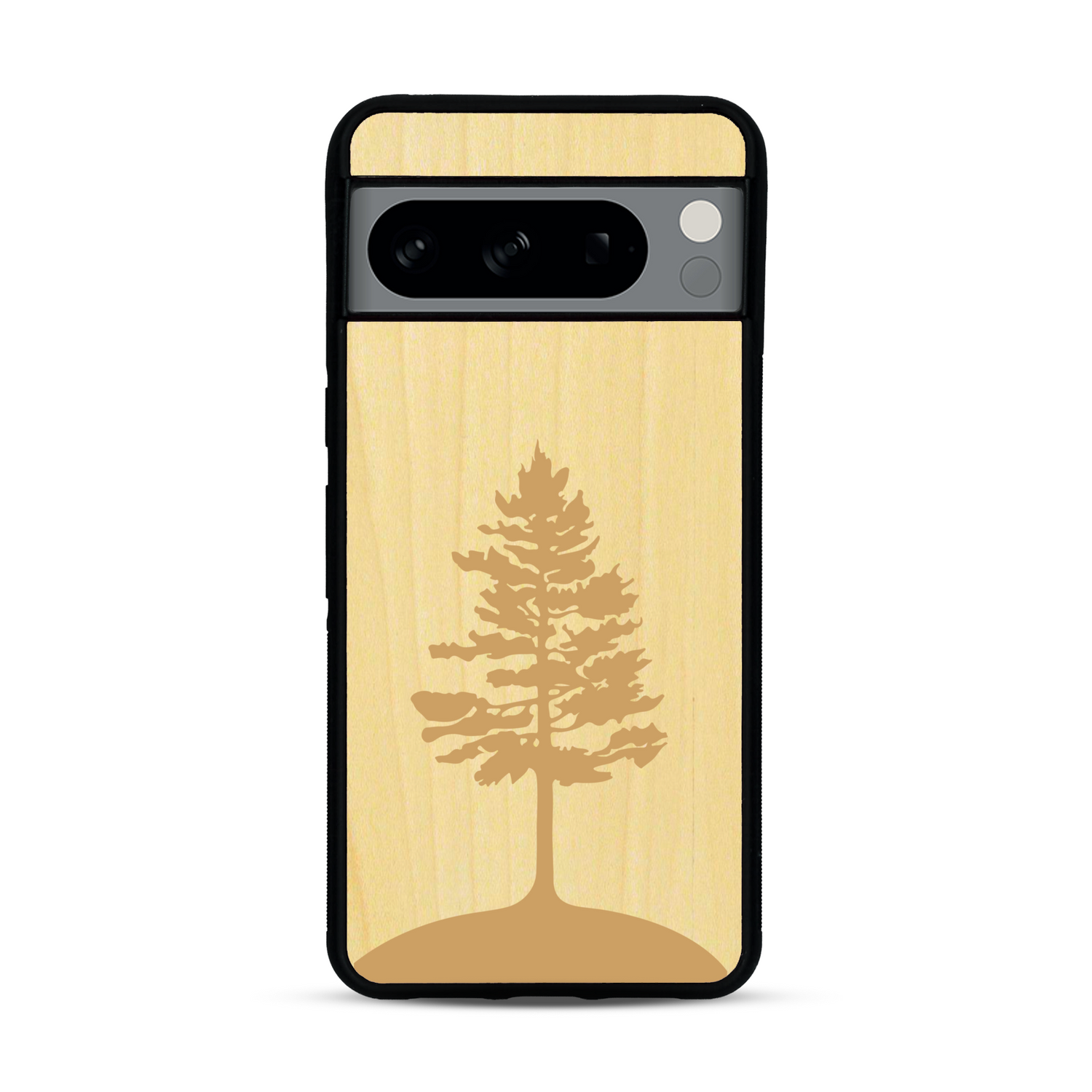 Coque de protection en bois véritable fabriquée en France pour  sur le thème de la nature, de la fôret et de l'écoresponsabilité avec une gravure représentant un arbre 