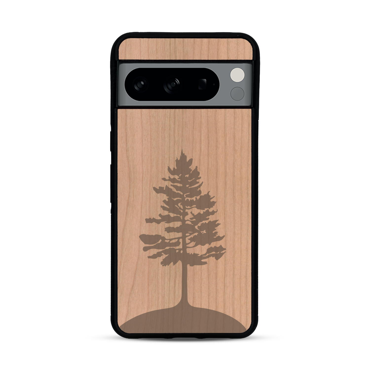 Coque de protection en bois véritable fabriquée en France pour  sur le thème de la nature, de la fôret et de l'écoresponsabilité avec une gravure représentant un arbre 