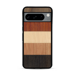 Coque de protection en bois véritable fabriquée en France pour  alliant des bandes horizontales de bambou, merisier, padouk, noyer et chêne fumé