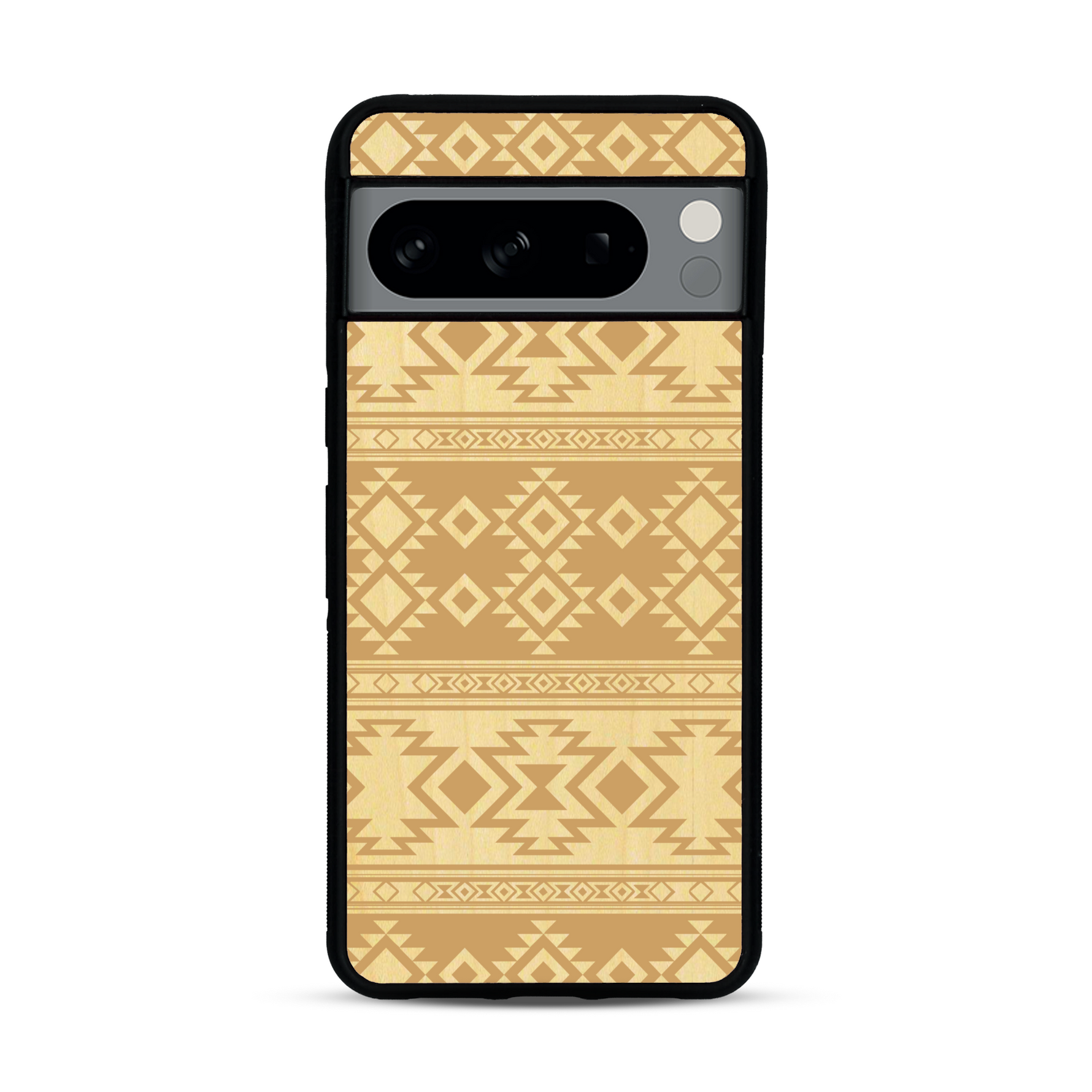 Coque de protection en bois véritable fabriquée en France pour  avec des motifs géométriques s'inspirant des temples aztèques, mayas et incas