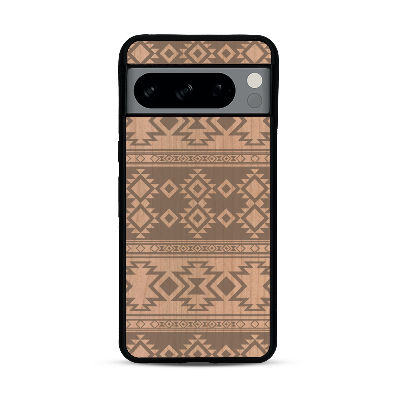Coque de protection en bois véritable fabriquée en France pour  avec des motifs géométriques s'inspirant des temples aztèques, mayas et incas