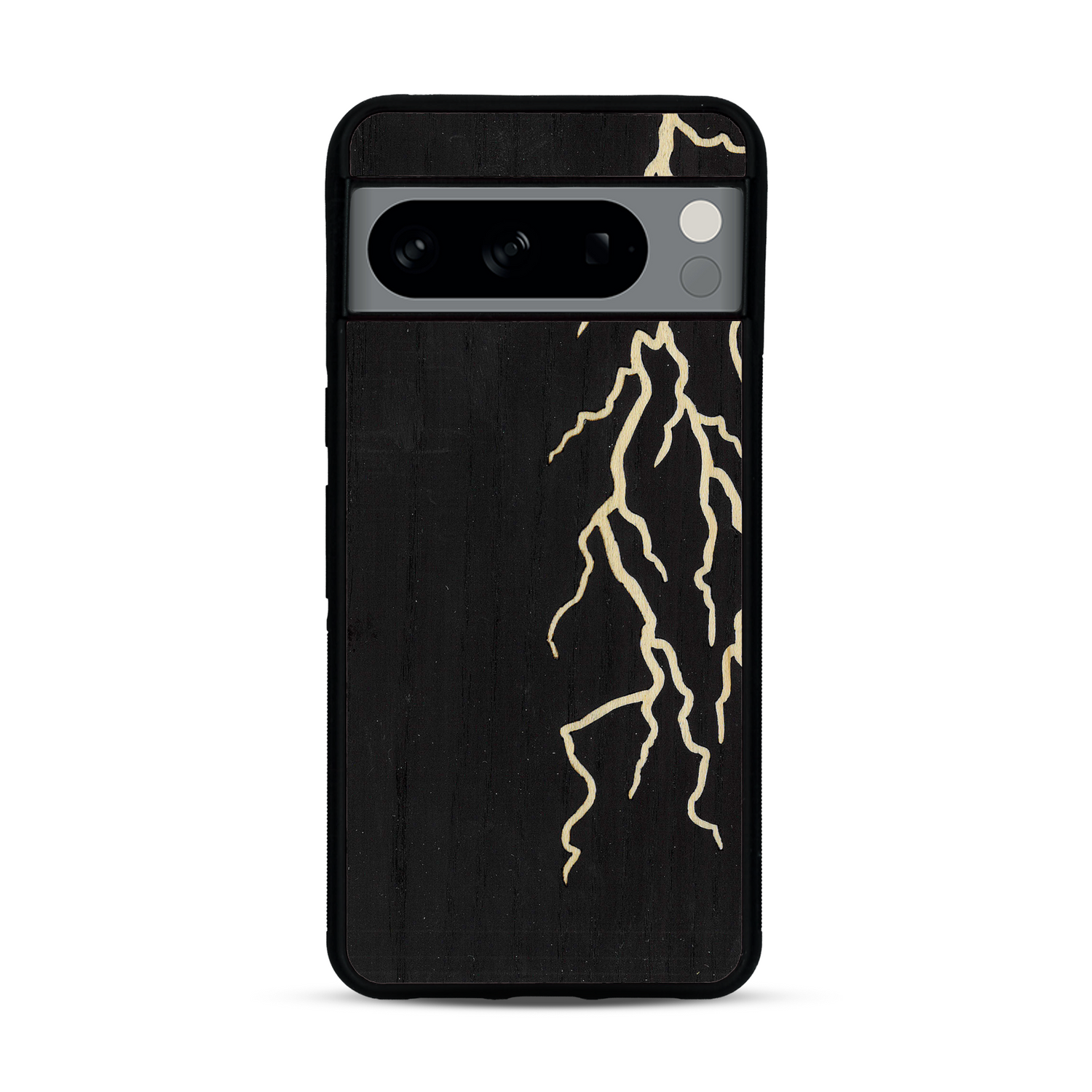 Coque de protection en bois véritable fabriquée en France pour  alliant plusieurs essences de bois pour représenter un éclair divin