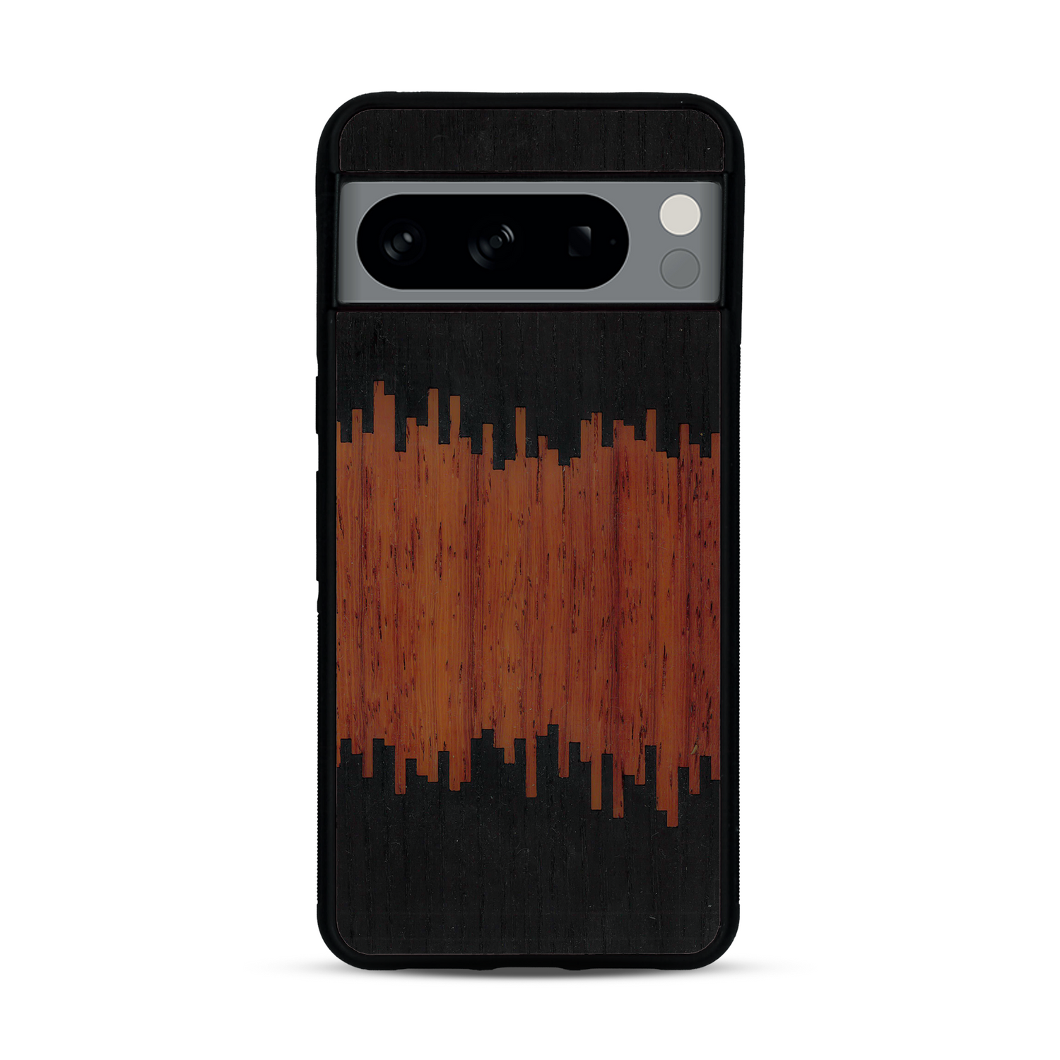 Coque de protection en bois véritable fabriquée en France pour  alliant plusieurs essences de bois pour représenter du magma en fusion
