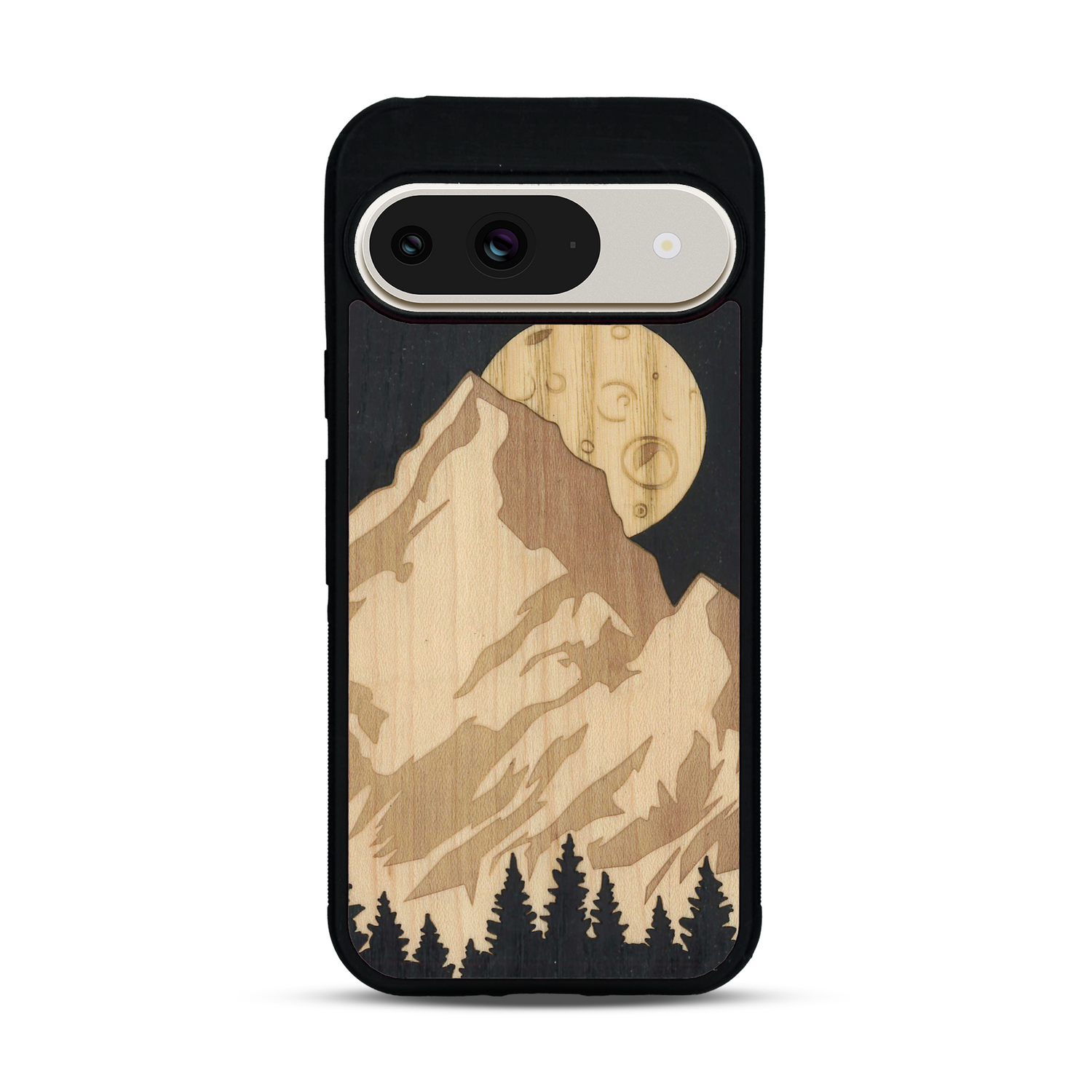 Coque de protection en bois véritable fabriquée en France pour  alliant plusieurs essences de bois pour représenter le mont Everest