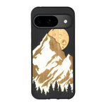 Coque de protection en bois véritable fabriquée en France pour Google Pixel 8Pro alliant plusieurs essences de bois pour représenter le mont Everest