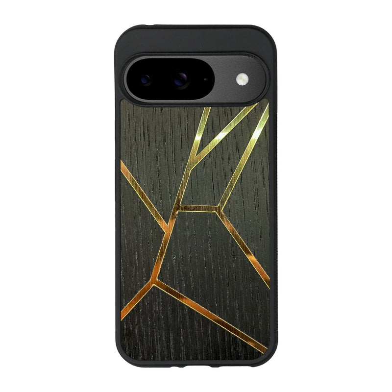 Coque de protection en bois véritable fabriquée en France pour Google Pixel 8Pro alliant plusieurs essences de bois pour représenter des fragments design
