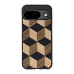 Coque de protection en bois véritable fabriquée en France pour Google Pixel 9 alliant plusieurs essences de bois pour représenter un classique intemporel de la marqueterie
