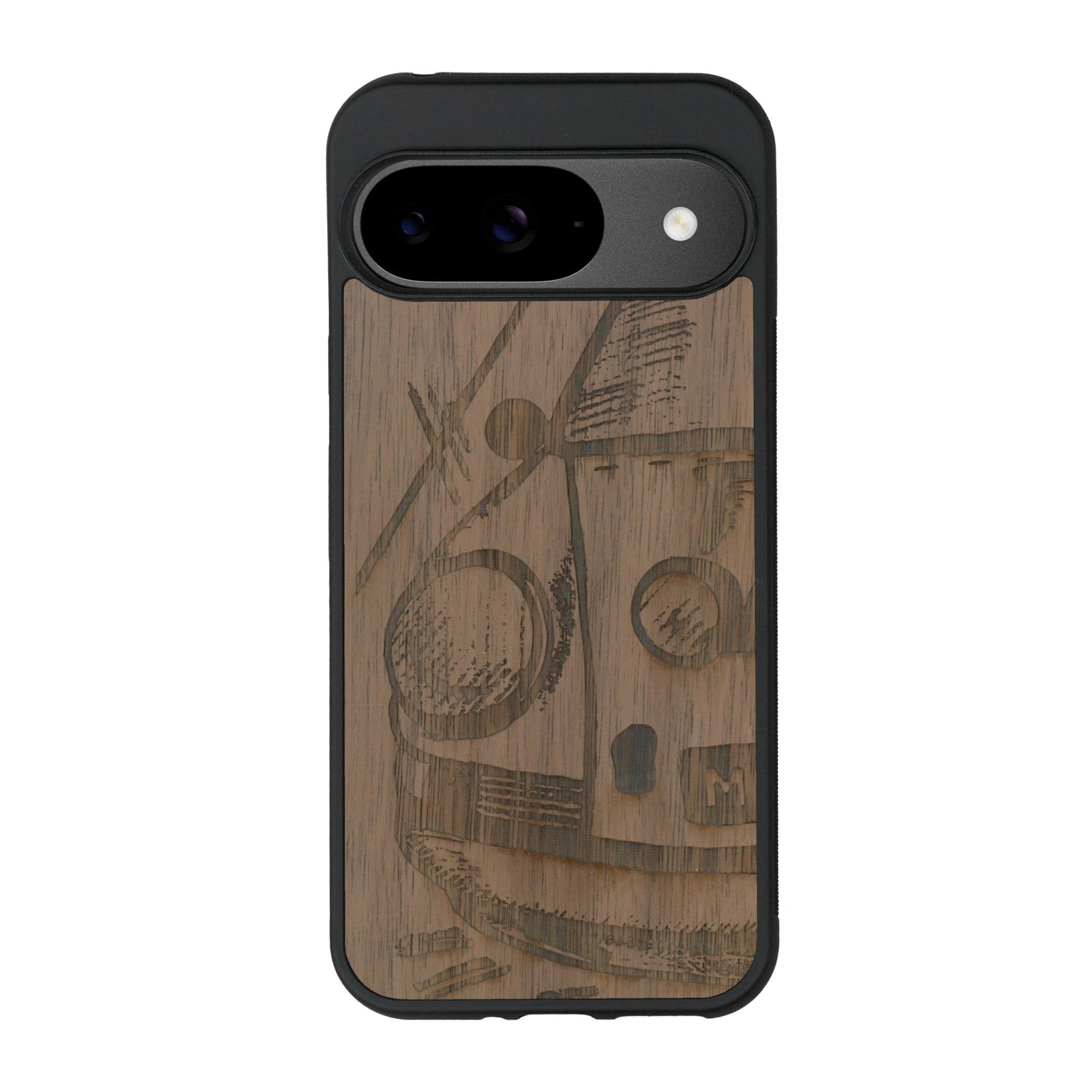 Coque de protection en bois véritable fabriquée en France pour Google Pixel 9 sur le thème de l'automobile avec une authentique Porsche