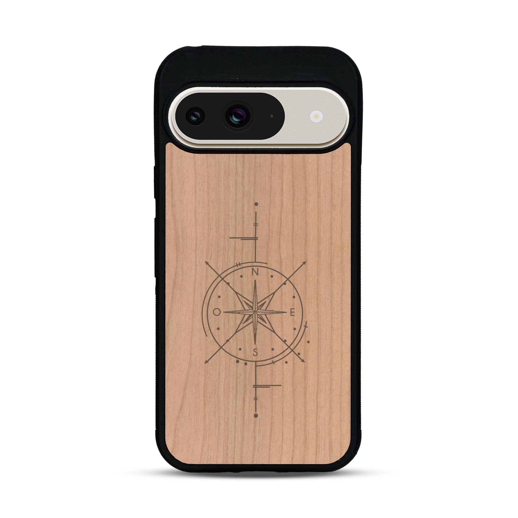 Coque de protection en bois véritable fabriquée en France pour  avec une gravure "rose des vents" sur le thème nautique et de l'océan qui s'inspire des boussoles de pirate