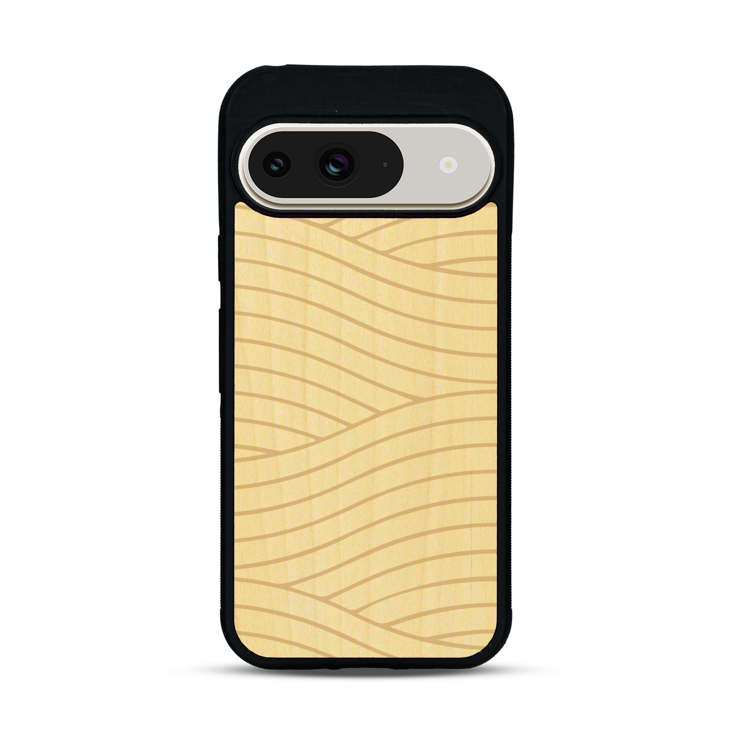 Coque de protection en bois véritable fabriquée en France pour  avec un motif moderne et minimaliste sur le thème waves et wavy représentant les vagues de l'océan