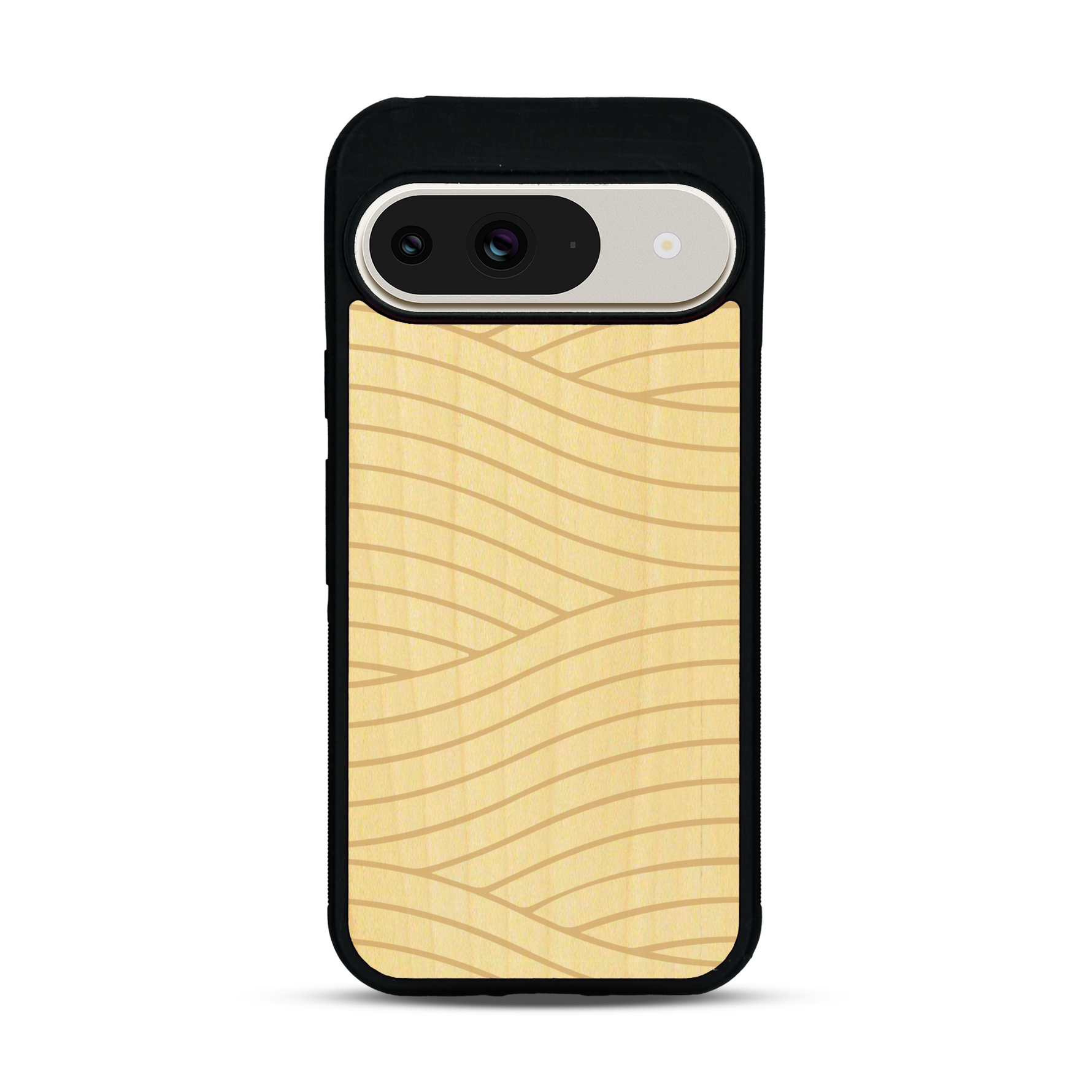 Coque de protection en bois véritable fabriquée en France pour  avec un motif moderne et minimaliste sur le thème waves et wavy représentant les vagues de l'océan