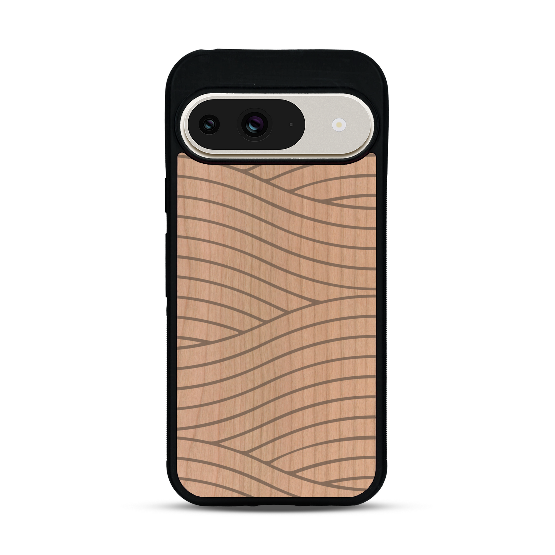 Coque de protection en bois véritable fabriquée en France pour  avec un motif moderne et minimaliste sur le thème waves et wavy représentant les vagues de l'océan