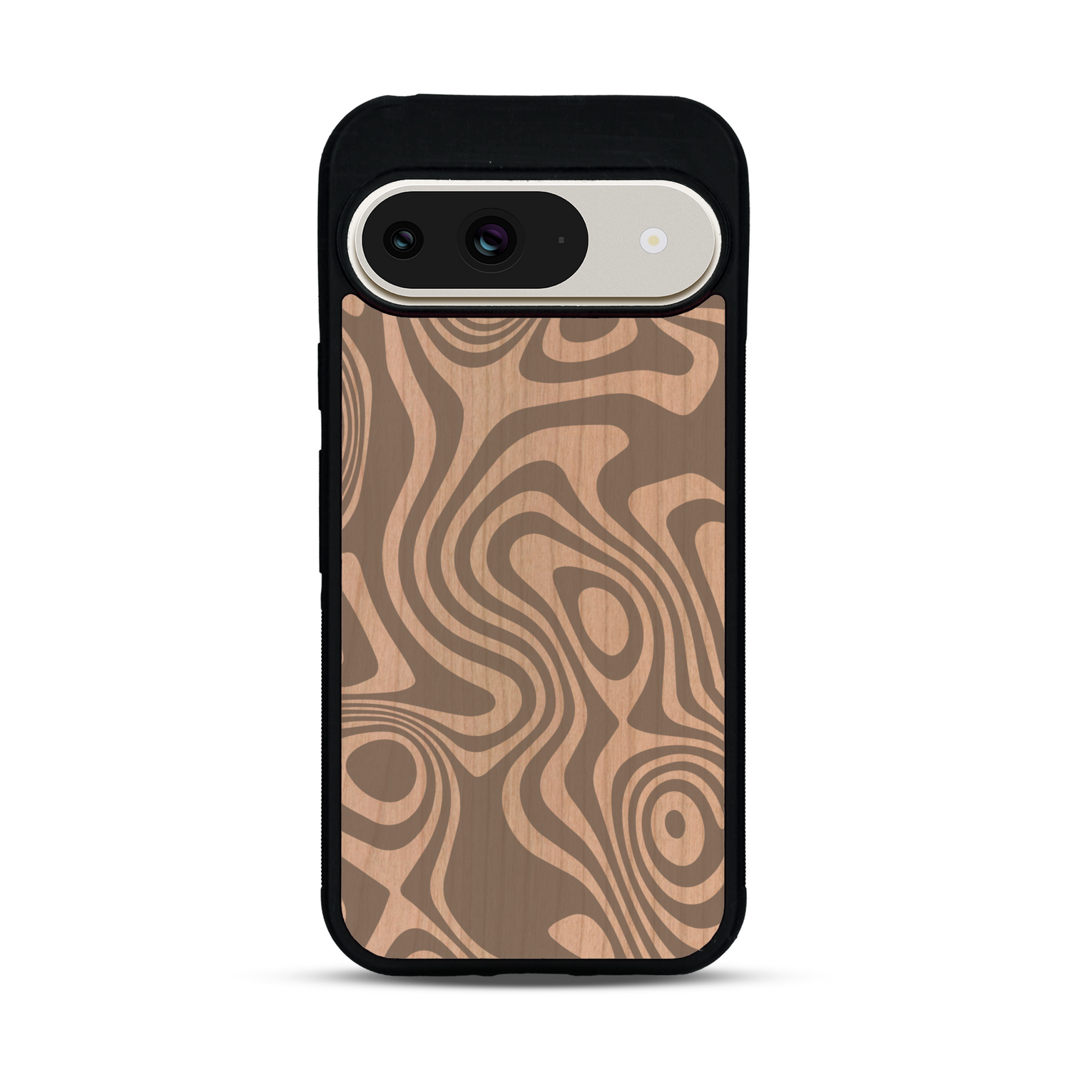 Coque de protection en bois véritable fabriquée en France pour  avec un motif abstrait représentant les mouvements de l'eau