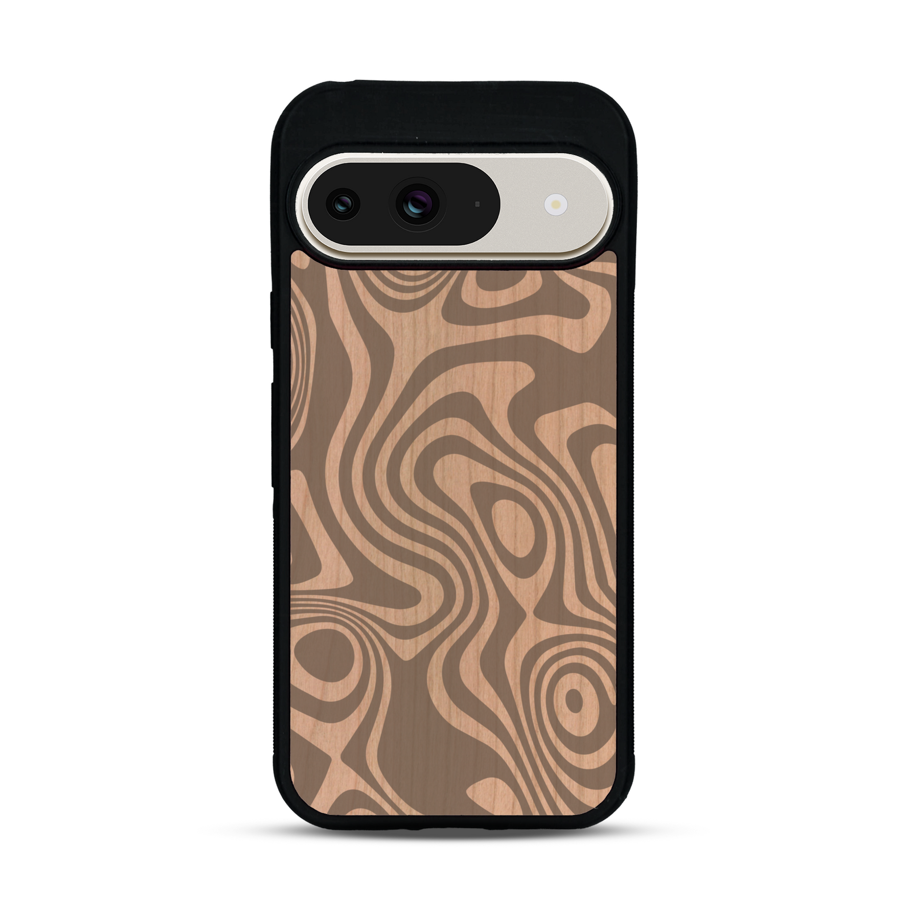 Coque de protection en bois véritable fabriquée en France pour  avec un motif abstrait représentant les mouvements de l'eau