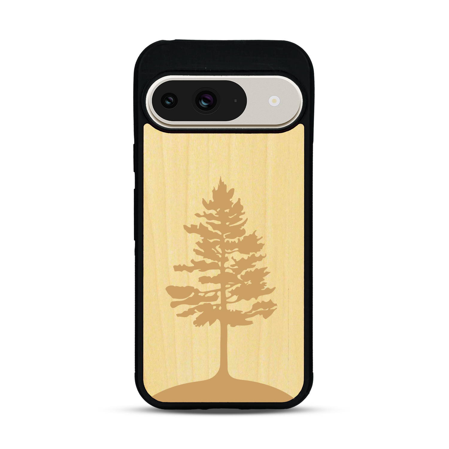 Coque de protection en bois véritable fabriquée en France pour  sur le thème de la nature, de la fôret et de l'écoresponsabilité avec une gravure représentant un arbre 