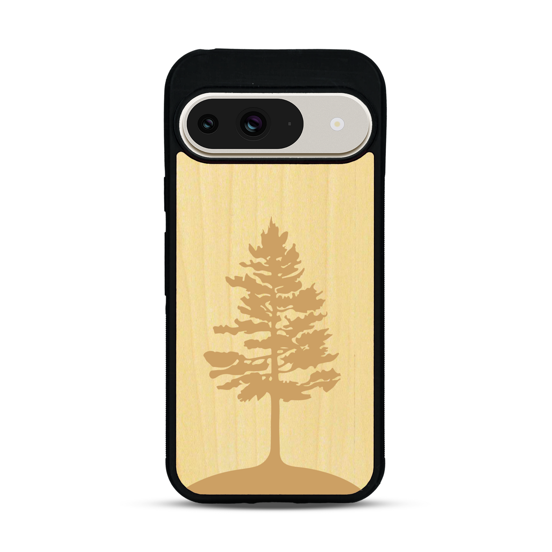 Coque de protection en bois véritable fabriquée en France pour  sur le thème de la nature, de la fôret et de l'écoresponsabilité avec une gravure représentant un arbre 
