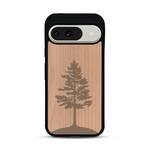 Coque de protection en bois véritable fabriquée en France pour  sur le thème de la nature, de la fôret et de l'écoresponsabilité avec une gravure représentant un arbre 