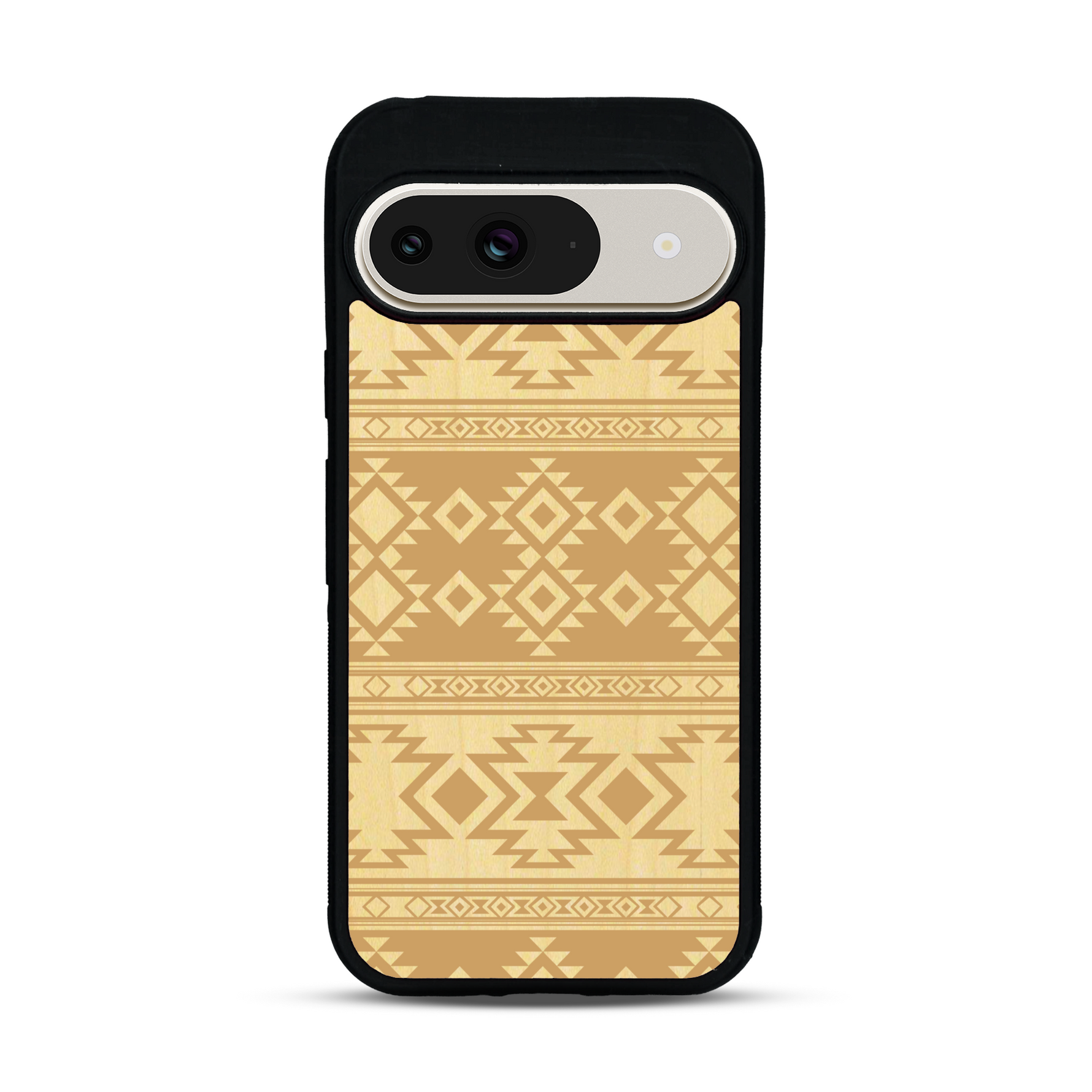 Coque de protection en bois véritable fabriquée en France pour  avec des motifs géométriques s'inspirant des temples aztèques, mayas et incas