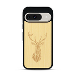 Coque de protection en bois véritable fabriquée en France pour  sur le thème de la nature et des animaux représentant une tête de cerf gométrique avec un design moderne et minimaliste