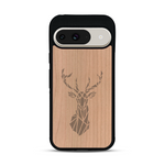 Coque de protection en bois véritable fabriquée en France pour  sur le thème de la nature et des animaux représentant une tête de cerf gométrique avec un design moderne et minimaliste