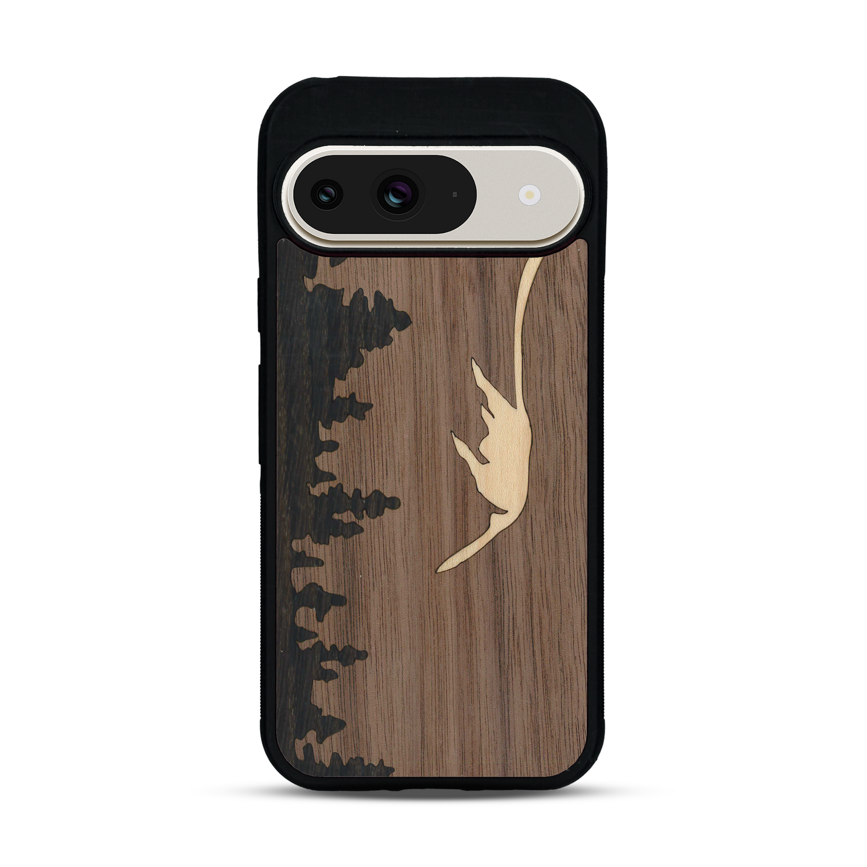 Coque de protection en bois véritable fabriquée en France pour  sur le thème de la nature et de la montagne qui allie du chêne fumé, du noyer et du bambou représentant le mont mézenc