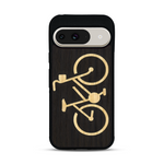 Coque de protection en bois véritable fabriquée en France pour  sur le theme du vélo et de l'outdoor qui allie du bambou et du chêne fumé représentant un vélo