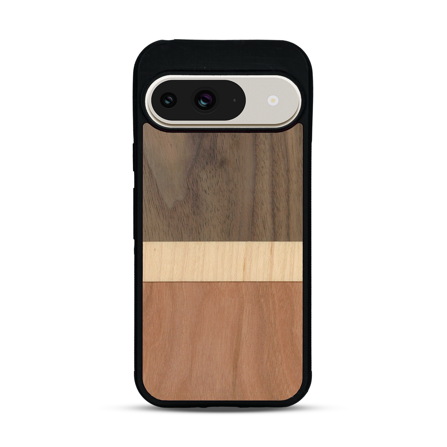 Coque de protection en bois véritable fabriquée en France pour  alliant des bandes horizontales de bambou, merisier et noyer