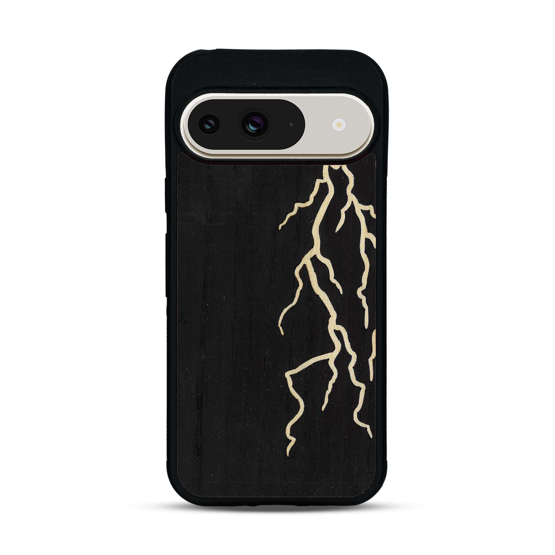 Coque de protection en bois véritable fabriquée en France pour  alliant plusieurs essences de bois pour représenter un éclair divin